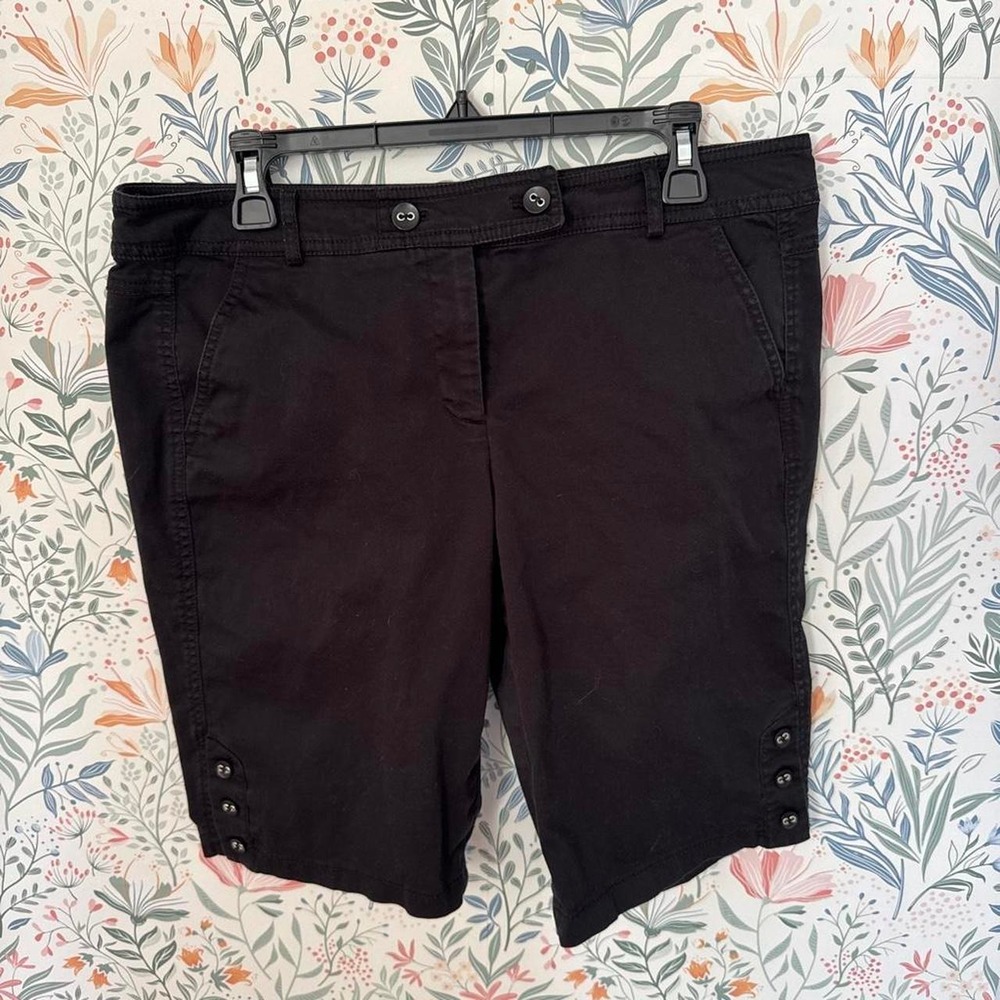 AB Studio Black Bermuda Shorts‎ Y2K Button Hem Detail